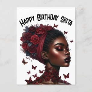 Cartão Postal De Festividades Feliz Aniversário Sista Negra Mágica Melanina rain