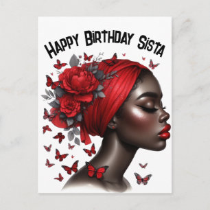 Cartão Postal De Festividades Feliz Aniversário Sista Negra Mágica Melanina rain