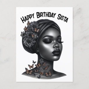 Cartão Postal De Festividades Feliz Aniversário Sista Negra Mágica Melanina rain