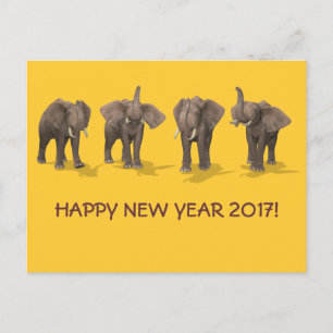 Cartão Postal De Festividades Feliz ano novo 2017 Elefantes