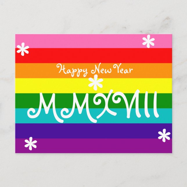 Cartão Postal De Festividades Feliz ano novo 2018 Rainbow LGBT Roman Numeral (Frente)