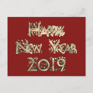 Cartão Postal De Festividades Feliz Ano Novo 2019 Estrelas Douradas Vermelhas El