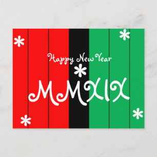 Cartão Postal De Festividades Feliz Ano Novo 2019 MMXIX Listrado Cores Kwanzaa