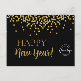 Cartão Postal De Festividades Feliz ano novo 2024 Black Dourado confetti Busines