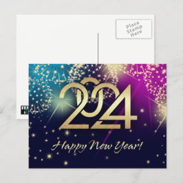 Cartão Postal De Festividades Feliz ano novo 2024. Fireworks