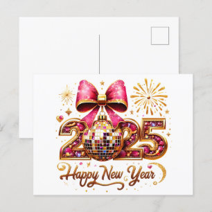 Cartão Postal De Festividades feliz ano novo 2025 - Arco Rosa Bola Disco
