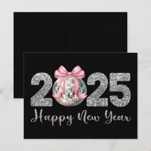 Cartão Postal De Festividades feliz ano novo 2025 - Arco Rosa Bola Disco