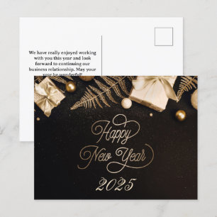 Cartão Postal De Festividades feliz ano novo 2025 Black Custom Dourado Business