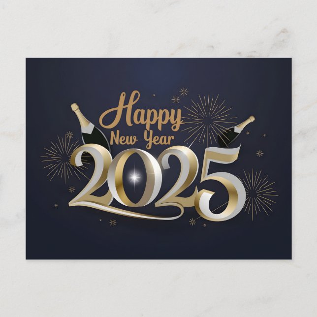 Cartão Postal De Festividades Feliz ano novo 2025: Celebração Elegante (Frente)