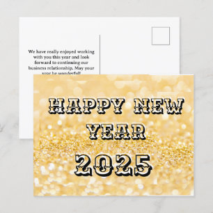 Cartão Postal De Festividades Feliz ano novo 2025 Chic Custom Dourado Business