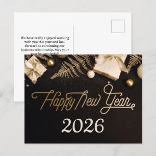 Cartão Postal De Festividades feliz ano novo 2026 Black Custom Dourado Business