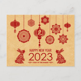 Cartão Postal De Festividades Feliz Ano Novo Chinês do Coelho 2023
