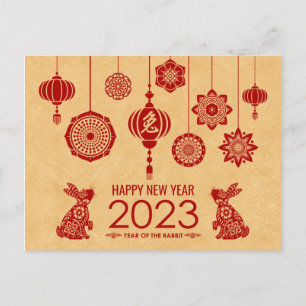 Cartão Postal De Festividades Feliz Ano Novo Chinês do Coelho 2023