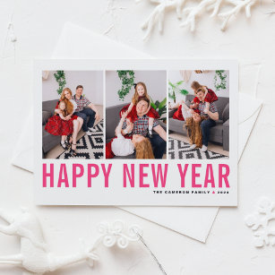 Cartão Postal De Festividades Feliz ano novo de Colagem de Fotografias com Tipog