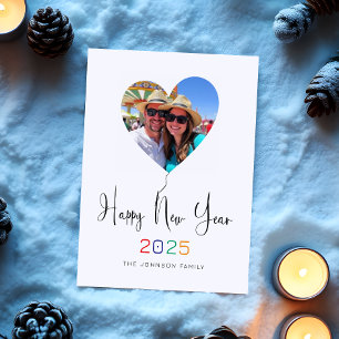 Cartão Postal De Festividades Feliz ano novo de Fotografia do Balão de Coração d