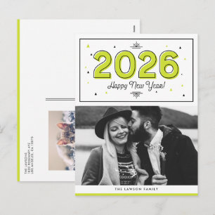 Cartão Postal De Festividades Feliz ano novo de Fotografia Geométrica Verde
