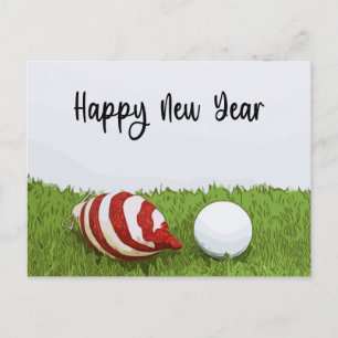 Cartão Postal De Festividades Feliz Ano Novo de golfe com férias de golfista bon
