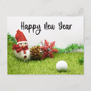 Cartão Postal De Festividades Feliz Ano Novo de golfe com neve homem férias de g