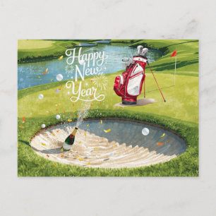 Cartão Postal De Festividades Feliz Ano Novo de golfe para golfista do campo de 