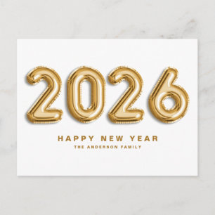 Cartão Postal De Festividades feliz ano novo dos Balões de Folha de Ouro de 2024
