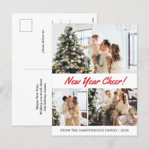 Cartão Postal De Festividades Feliz ano novo Elegante Simples Três Fotos