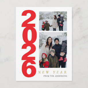 Cartão Postal De Festividades Feliz Ano Novo Família 2 Foto Minimalista Elegante