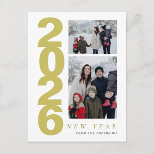 Cartão Postal De Festividades Feliz Ano Novo Família 2 Foto Minimalista Elegante