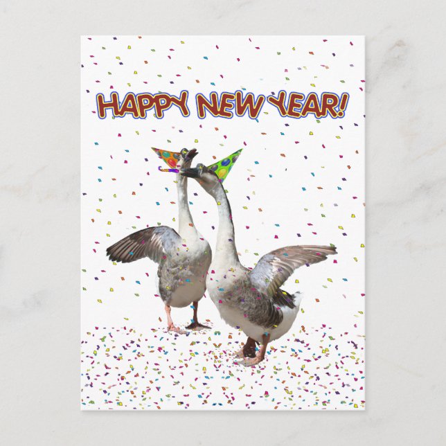 Cartão Postal De Festividades Feliz ano novo Geese (Frente)
