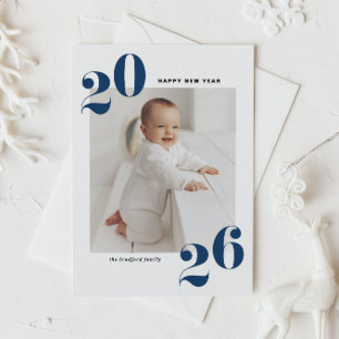 Cartão Postal De Festividades Feliz ano novo marinho Blue Modern Typografia 2024