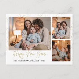 Cartão Postal De Festividades Feliz Ano Novo Moderno Elegante 3 Multi Foto