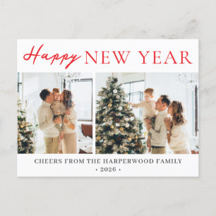 Cartão Postal De Festividades Feliz ano novo Moderno Elegante Simples - Duas Fot