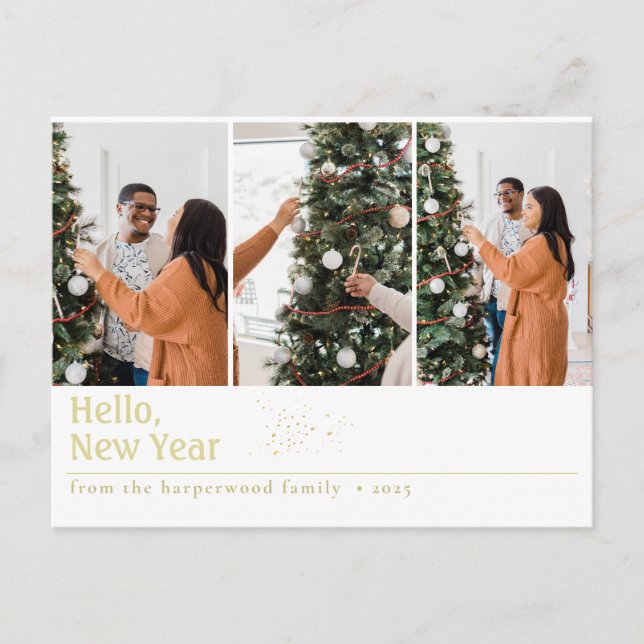 Cartão Postal De Festividades Feliz ano novo Moderno Elegante Simples Três Foto (Frente)