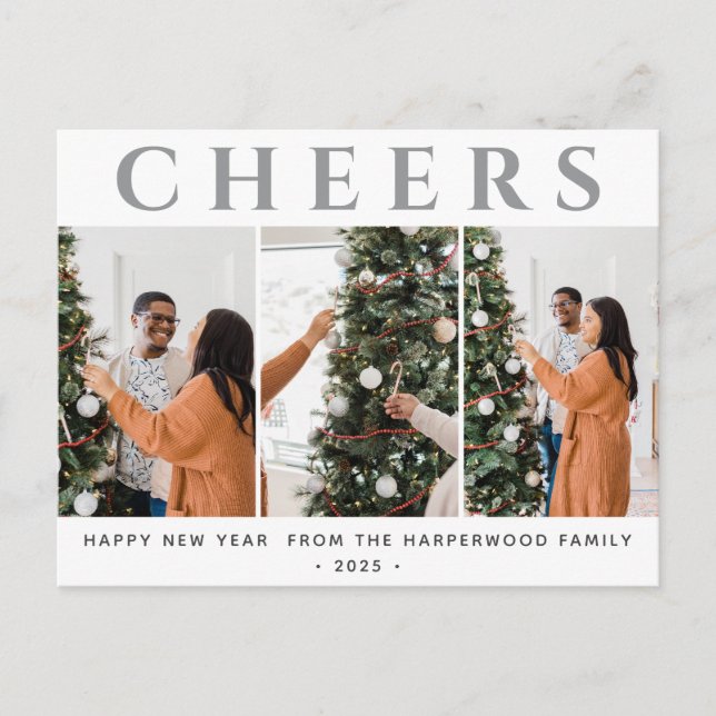 Cartão Postal De Festividades Feliz ano novo Moderno Elegante Simples Três Foto (Frente)