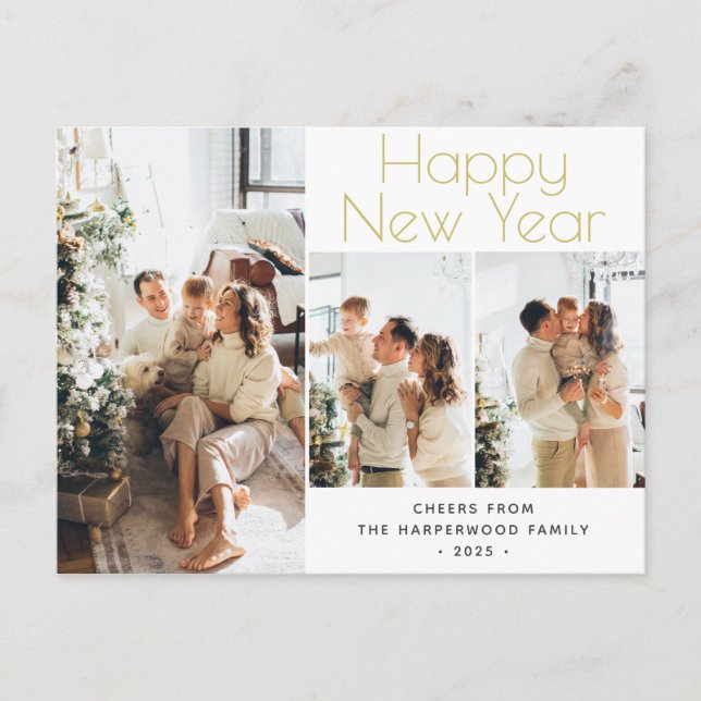 Cartão Postal De Festividades Feliz ano novo Moderno Elegante Simples Três Foto (Frente)