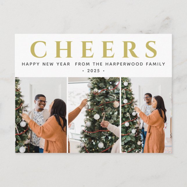Cartão Postal De Festividades Feliz ano novo Moderno Elegante Simples Três Foto (Frente)