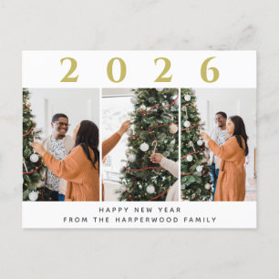 Cartão Postal De Festividades Feliz ano novo Moderno Elegante Simples Três Foto