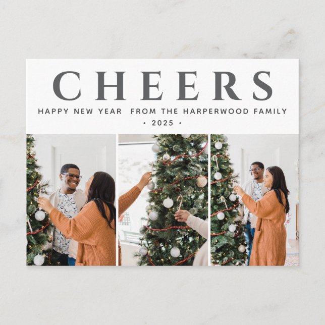 Cartão Postal De Festividades Feliz ano novo Moderno Elegante Simples Três Foto (Frente)