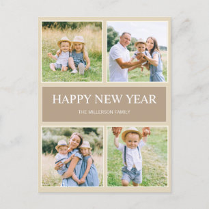 Cartão Postal De Festividades Feliz Ano Novo Moderno Simples 4 Fotos de Família