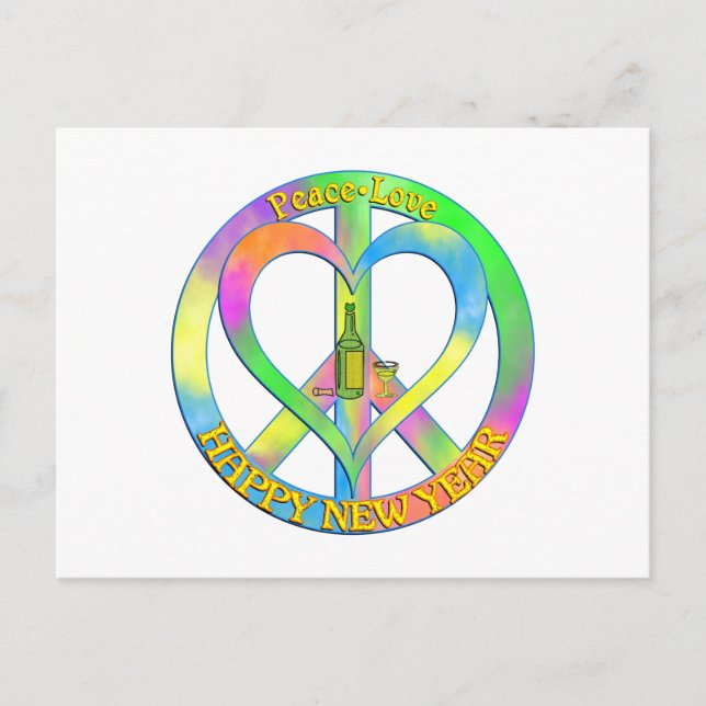 Cartão Postal De Festividades Feliz ano novo Peace Love (Frente)