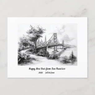 Cartão Postal De Festividades Feliz Ano Novo Personalizado 2025 SF Golden Gate