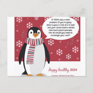 Cartão Postal De Festividades Feliz Ano Novo Saudável 2024: Matemático de Pingui