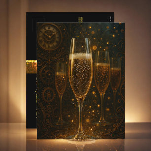 Cartão Postal De Festividades Feliz Ano Novo Steampunk Champagne Glam 