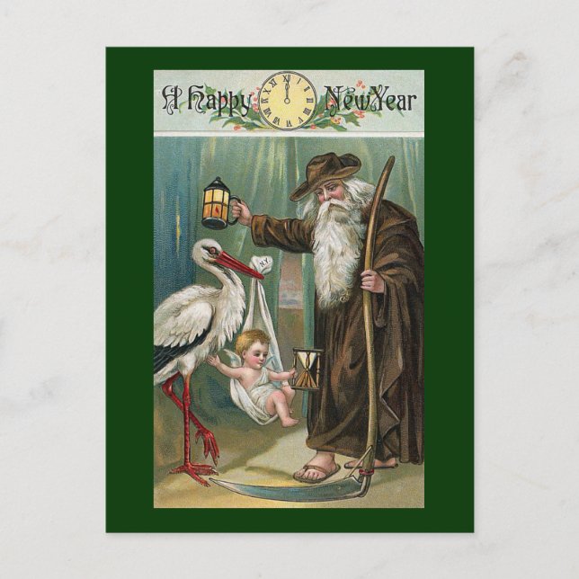 Cartão Postal De Festividades Feliz ano novo Vintage (Frente)