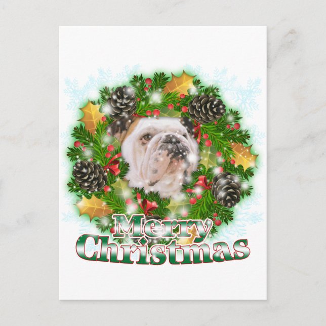 Cartão Postal De Festividades Feliz Buldogue de Natal (Frente)