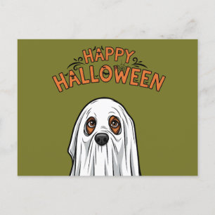 Cartão Postal De Festividades Feliz Cachorro Fantasma das Halloween