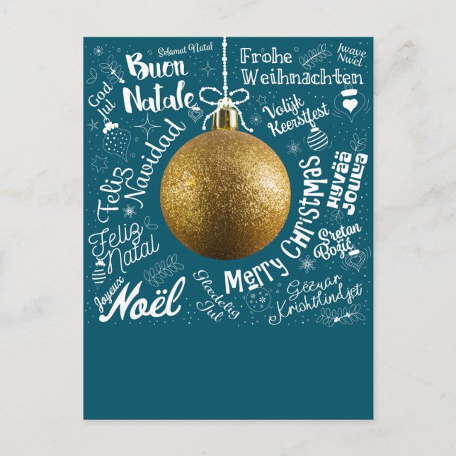 Cartão Postal De Festividades Feliz cartão de saudações de Natal do mundo em dif (Frente)