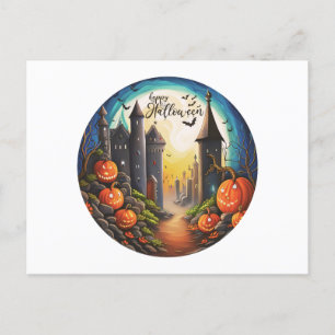 Cartão Postal De Festividades Feliz Castelo de Halloween Cheio Lua Halloween