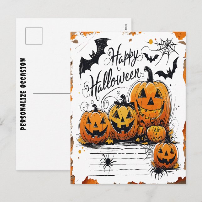 Cartão Postal De Festividades Feliz Celebração de Halloween Abóboras Morcegos Ar (Frente/Verso)
