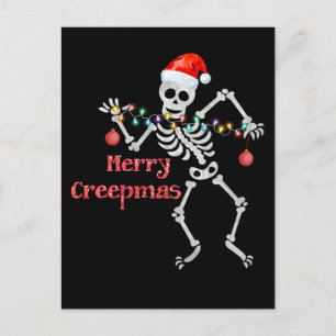 Cartão Postal De Festividades Feliz Creep mas Papais noeis engraçados Esqueleto 