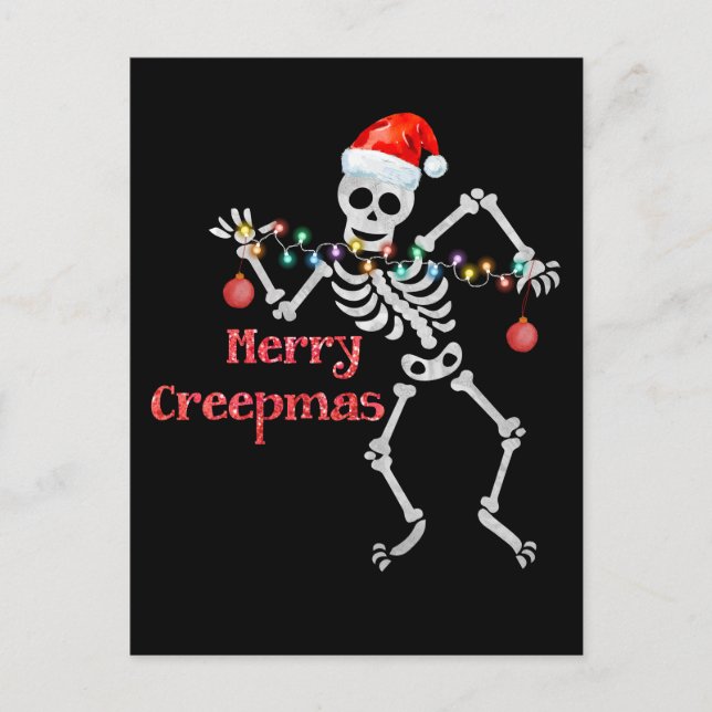 Cartão Postal De Festividades Feliz Creep mas Papais noeis engraçados Esqueleto  (Frente)
